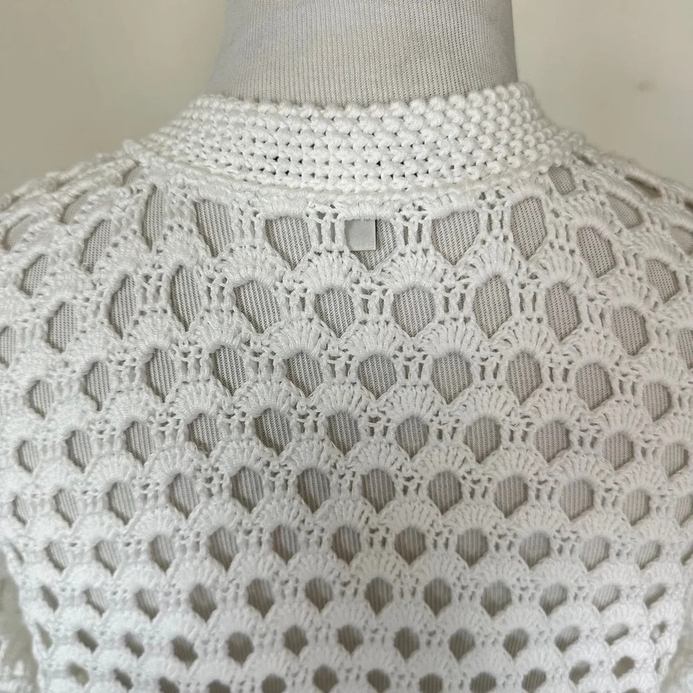 Liz Claiborne 100% COTTON White Hollow Out Open Front Cardigan Medium - Picture 3 of 7